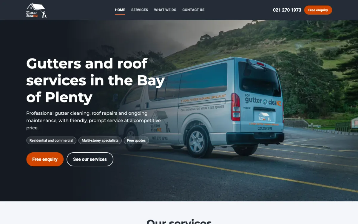 BOP Gutter CleaNZ website homepage